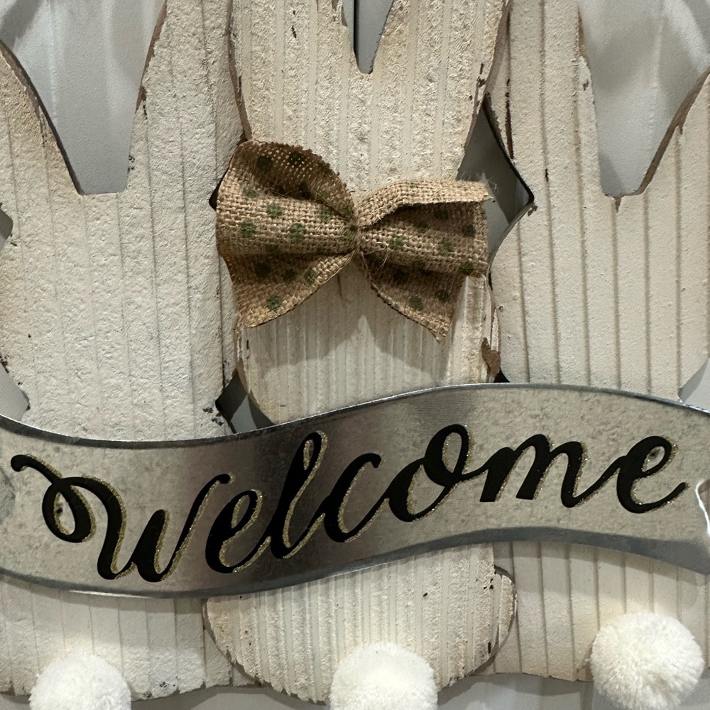Hanging Rabbit Welcome Sign, Bunny Easter Decor, Spring - Picture 3 of 5